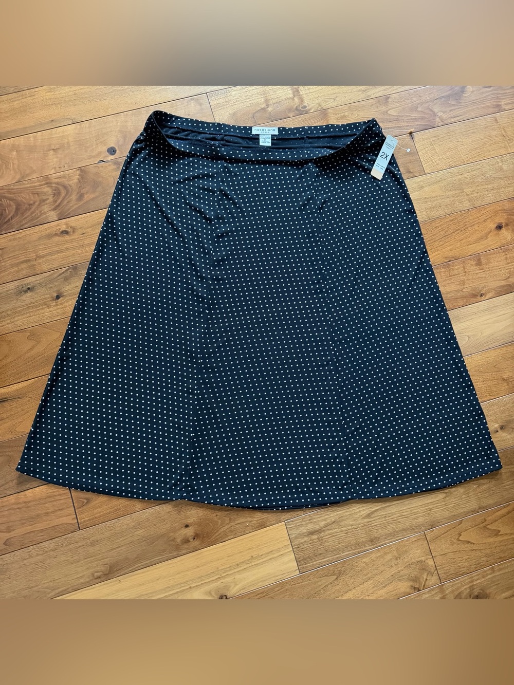 Notations Black White Polka Dot A-Line Skirt Stretch Knit 2X NWT